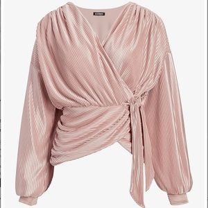 Express Metallic Foil Pleated Wrap Tie Waist Top S